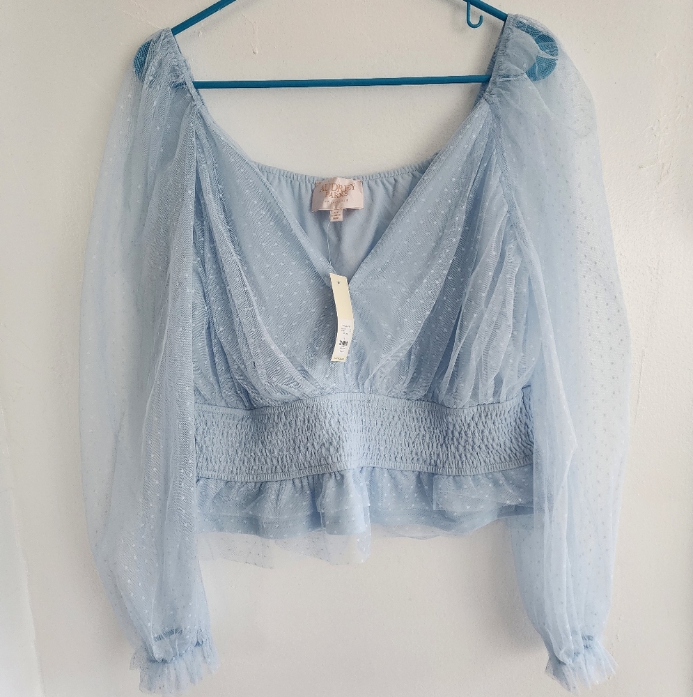 Tulle Dot Peplum Blouse